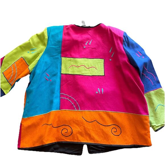 Indigo Moon Womens Patchwork Jacket 1X Retro Avant Garde Art to Wear Boho - Picture 2 of 8